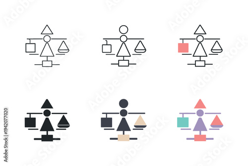 Fashion proportion icon showing stylized geometric shapes, scales, and design elements representing style, balance, and visual