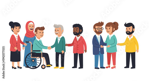 Diverse group of people shaking hands in a collaborative setting representing inclusion and teamwork
