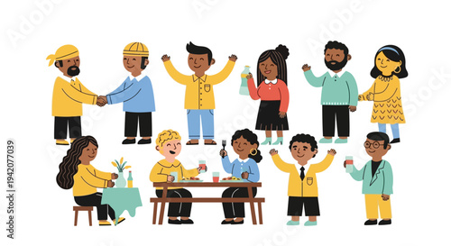 Diverse group celebrating friendship and gathering together vector illustration