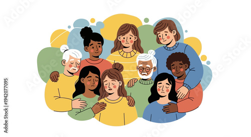 Group of diverse people supporting each other embracing solidarity and compassion in a friendly composition
