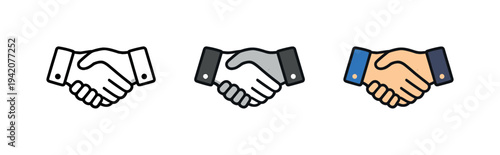 Trade relationship scene portrayed as a firm handshake icon with two forearms meeting evenly at center, front-facing and