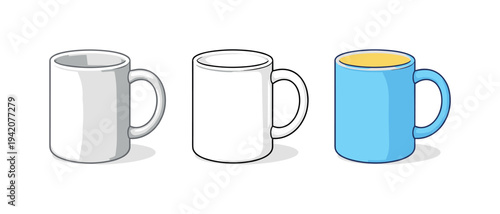 Everyday refresh context depicted as a ceramic coffee mug with curved handle and smooth rim standing upright, matching geometry