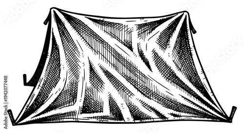 Vintage hand drawn tent illustration in woodcut style for camping and outdoor adventure