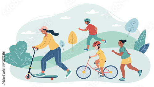 Happy family enjoying outdoor activities together in park