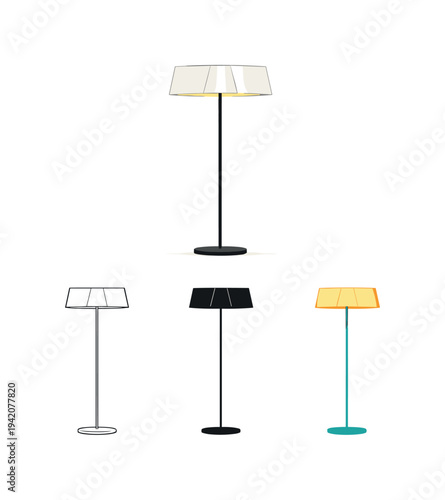 Design equilibrium context depicted as a symmetrical floor lamp with vertical stand and evenly balanced shade centered and