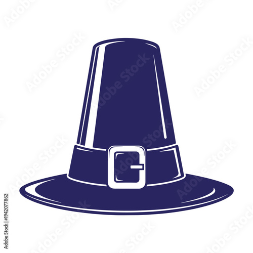 Navy blue pilgrim hat with white outline and buckle on belt  traditional thanksgiving headwear