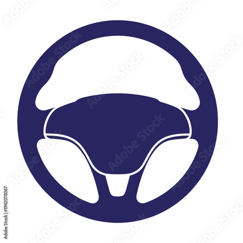 navy blue steering wheel icon with white outline on white background