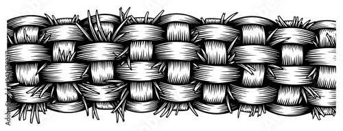 Thick woven basket weave pattern border in hand drawn vintage engraving style