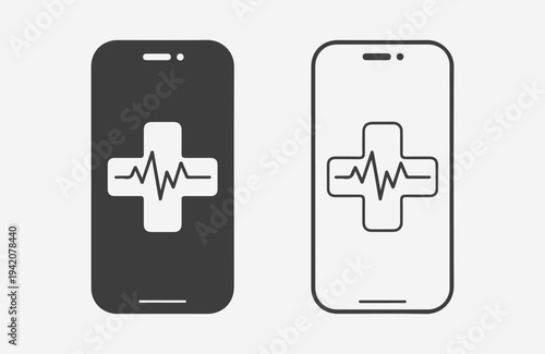 Smartphone Emergency Rescue Icon With Medical Cross, Mobile Device For Urgent Healthcare Assistance, Minimalist Telecommunication Vector Illustration Isolated On White