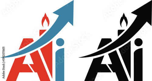 Artificial intelligence ai logo design with growth arrow and financial candlestick chart for stock market trading and investment technology.