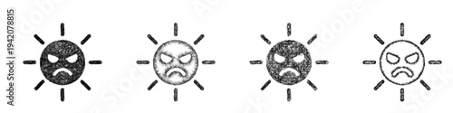 Sketch angry sun icon design set