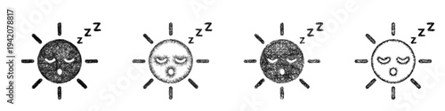 Sketch sleeping sun icon design set