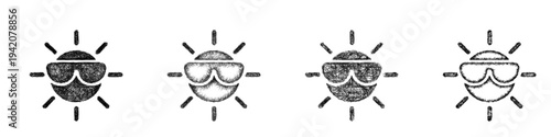 Sketch sun with sunglasses icon design set