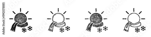 Sketch winter sun icon design set