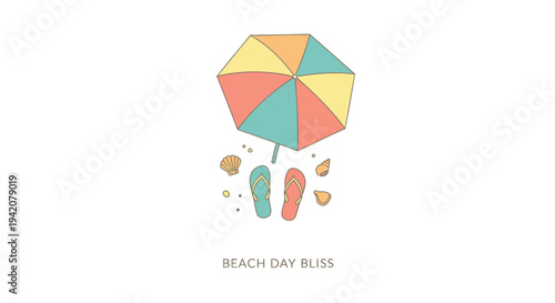 Vector beach icons set with umbrella and flip flops
