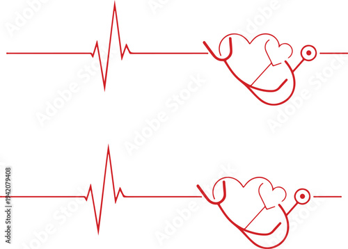 Cardiogram line icon set. Heartbeat, ECG, EKG pulse monitor waveform. Health and medical heart rhythm graph.
