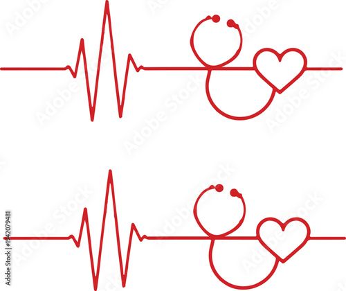 Heart pulse, Cardiogram line vector illustration, Heartbeat.