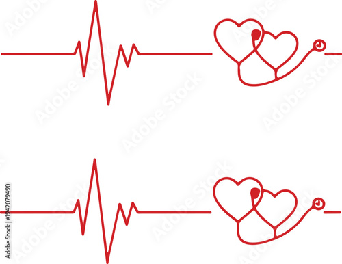 Heart rate pulse graph. Heartbeat icon. ECG, EKG test report. Electrocardiogram line symbol. Heart rhythm sign.