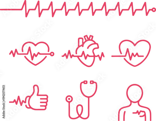 Heartbeat line, Pulse trace, ECG or EKG Cardio graph symbol for Healthy and Medical.