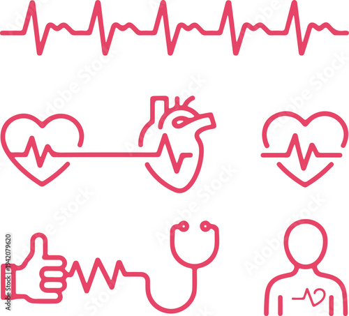 Heart shaped heartbeat ECG line symbol representing love health and medical care vector illustration.