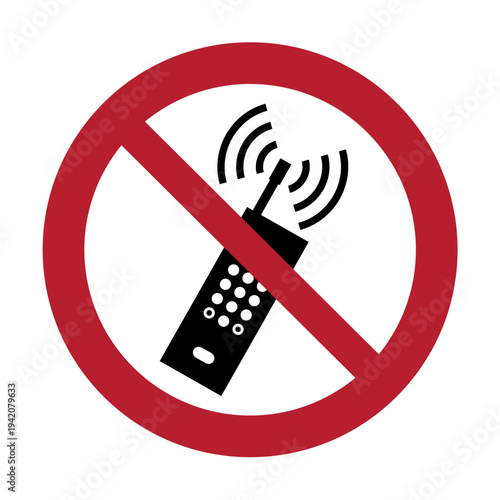 No Mobile Phone Use Prohibition Symbol – Active Mobile Phone Forbidden Sign with Wireless Signal Waves for Restricted Areas and Electronic Interference Safety Warning