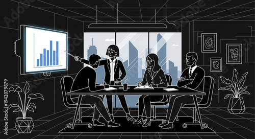 business meeting in front of a computer