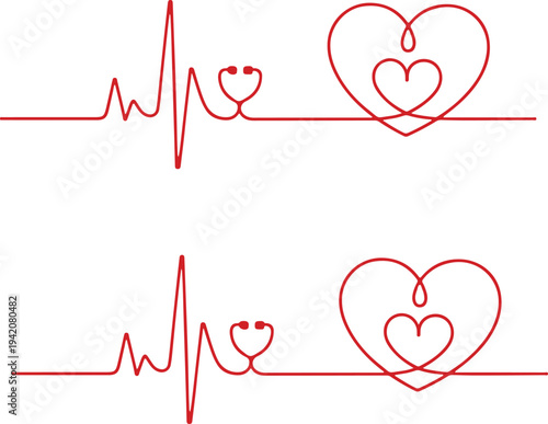 Heartbeat ECG line icon set with healthy and abnormal cardiac rhythm vector.