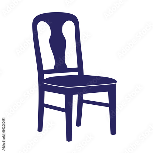blue chair with curved backrest and four legs isolated on white background