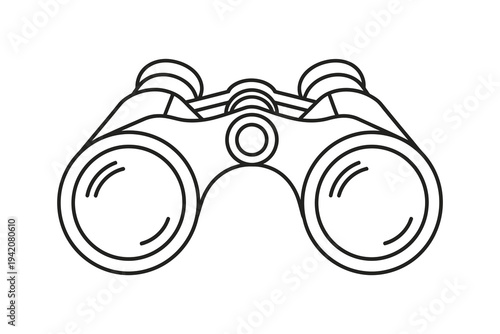 A detailed illustration of a pair of black binoculars on a white background, perfect for observing and exploring the outdoors with precision and clarity always.