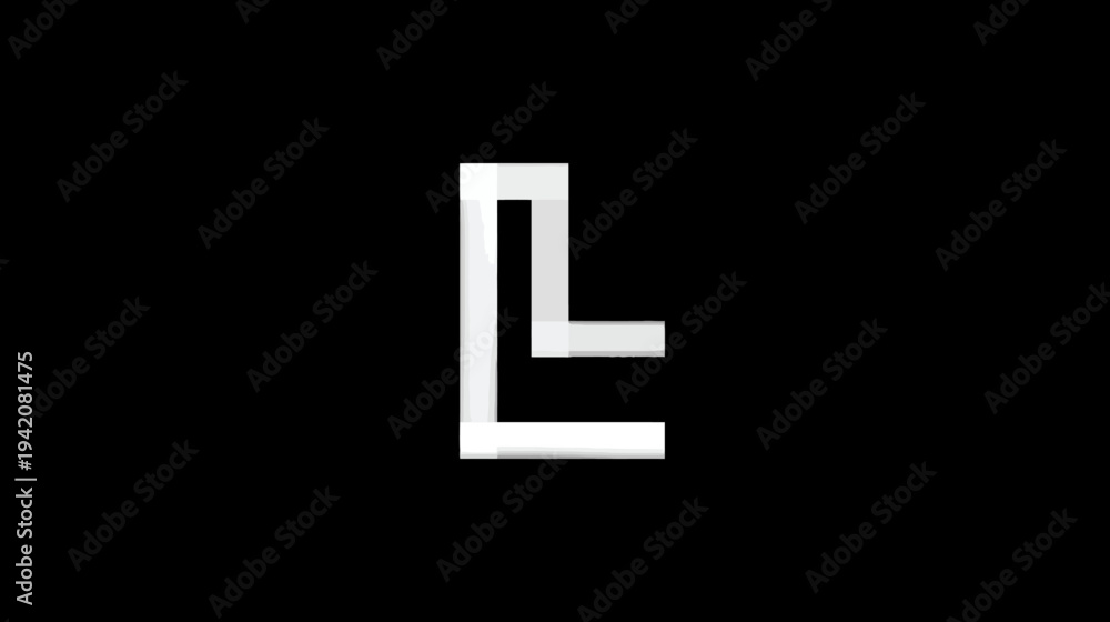 Fototapeta premium Modern abstract white letter L minimalist design on a black background, sleek geometric graphic element