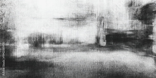 An abstract black and white grunge background texture featuring old paper layered with a cold winter landscape of snow and frozen trees under a rainy gray sky