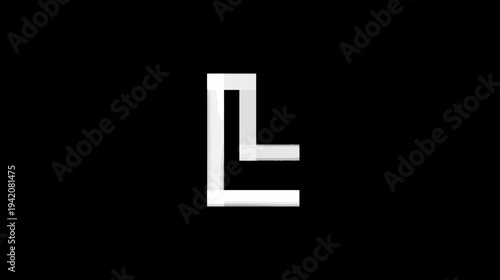 Modern abstract white letter L minimalist design on a black background, sleek geometric graphic element