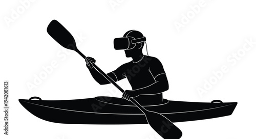 Vector silhouette of a kayaker wearing a VR headset