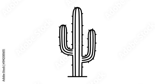 Minimalist saguaro cactus line art icon. Simple black outline desert plant illustration. Graphic element for web or print.