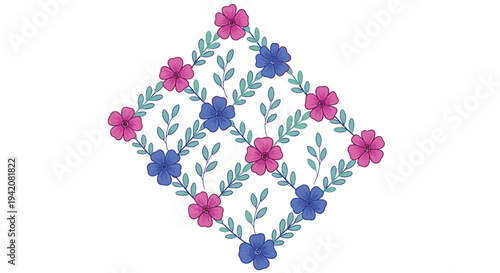 Vector floral pattern with pink and blue flowers