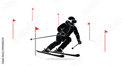 Vector illustration of a skier navigating through slalom course