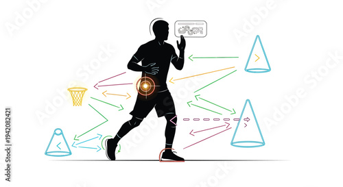 Vector illustration of a runner with colorful navigation arrows and cones