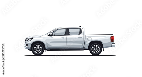 A bright white four-door pickup truck with a spacious cargo bed is parked in a clean side profile view against a plain white background.