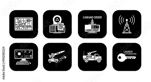 Modern technology icons for communication, control, and security systems