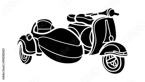 Classic Vintage Scooter with Sidecar Silhouette Illustration