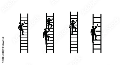 Climb to Success Pack – Man Climbing Tall Ladder Silhouette Icon Set