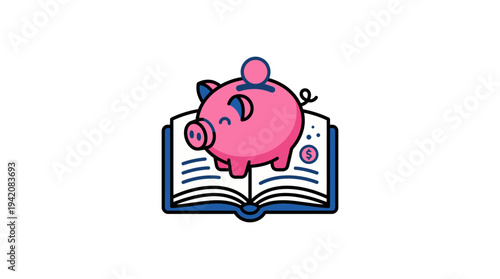 Financial literacy concept with piggy bank on open book illustration