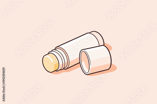 Lip balm container with cap open in minimal style on pastel background  