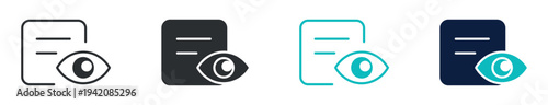 View document icon set, file with eye visibility preview symbol, in outline and solid silhouette style. Vector illustration.