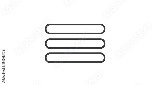 Simple black line icon representing a hamburger menu interface element for mobile application navigation design.