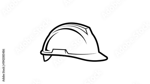 Simple black and white outline icon representing a hard hat for construction safety and industrial work equipment illustration.