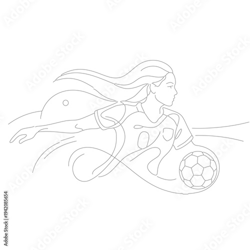 women soccer player with ball line art vector design, sport, vector, player, ball, football, soccer, athlete, illustration, cartoon, game, running, sports, baseball, action, people, team, silhouette,