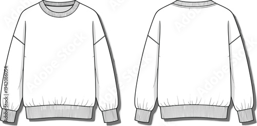 Mens casual long sleeve button down shirt with roll up sleeves tech pack front and back view cad drawing flat vector illustration