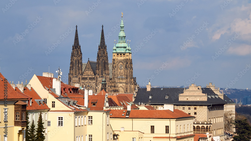 custom made wallpaper toronto digitalSt Vitus Cathedral towers above red roof rooftops in Prague Castle district skyline