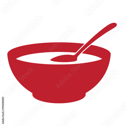 red bowl with spoon inside isolated on white background